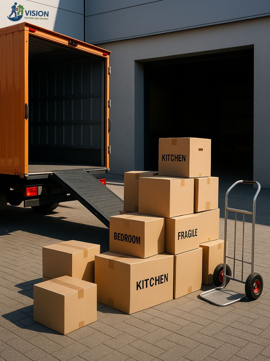 Loading household items into a moving truck